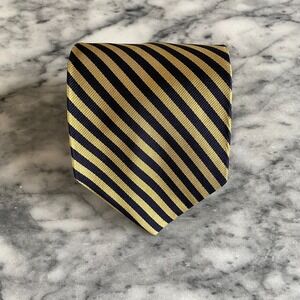 Brooks Brothers 346 Men's Pure Silk Gold Navy Striped Jacquard Necktie~3.75" J81